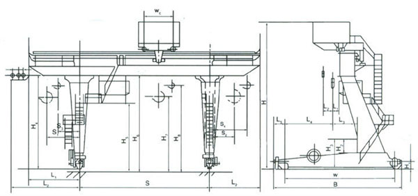 Electric hoist trolley single girder gantry crane drawing