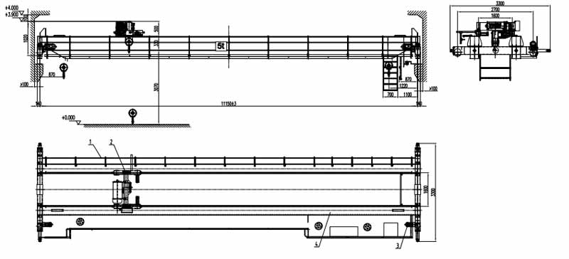 5 ton double girder overhead crane with European style double girder hoist trolley 