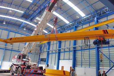 6. After commissioning the crane, use the truck crane to place the crane on the rail.