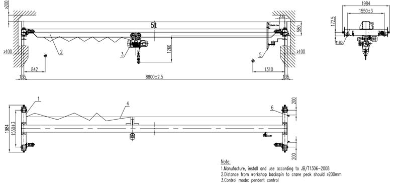 LD type single girder overhead crane 5 ton drawing 