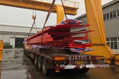 Parts of 7.5 ton double girder  bridge crane loaded into truck for delivery pakistan