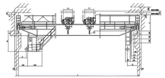 QE type double trolley overhead crane 10 ton drawing 