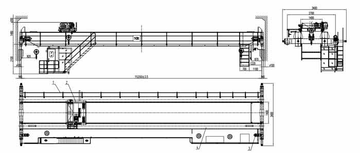 qdx type overhead travelling crane 10 ton sample drawing 