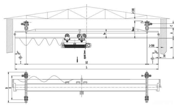 LX type underhung overhead crane single girder 10 ton drawing for your reference. 