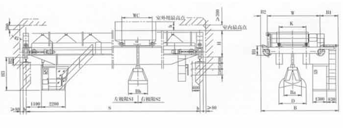 Double girder overhead crane with grab bucket drawing 10 ton 