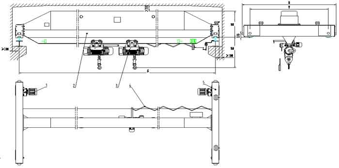 Figure 3 LDE -type electric single girder crane  with double hoists.