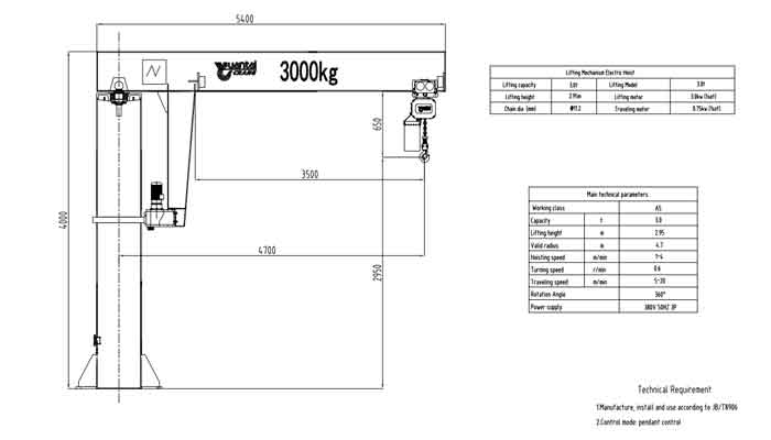 column mounted jib crane design drawing 3 ton 