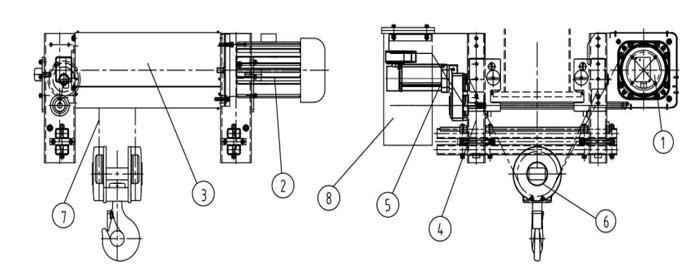 Electric wire rope hoist main structrue & main parts 