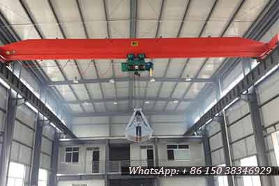 single girder overhead crane with clamshell grab bucket 