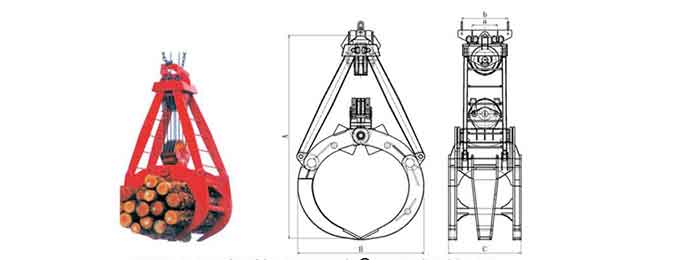 Log grabs for overhead cranes and gantry cranes