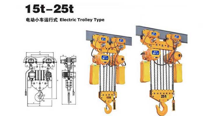 15 ton -25 ton electric trolley travelling  electric chain hoists and design drawing