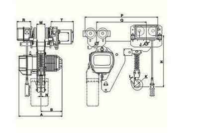  0.5-5 ton low headroom electric chain hoist drawing 