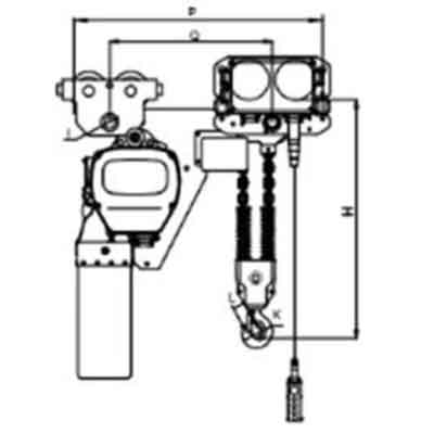 Headroom of low headroom electric chain hoist design drawing - H is the headroom