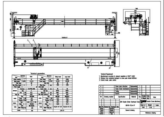 Double girder overhead bridge crane drawing to confirm your required 10 ton overhead crane parameters 