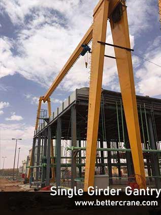  motorized single girder gantry crane with electric hoists. 