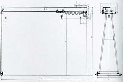 ND low headroom rope hoist single girder semi portal gantry crane drawing