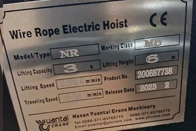 NR type electric hoist, 3ton, 6 m lifting height