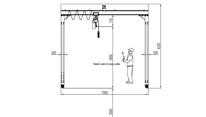  lifting height of the 2000kg gantry crane is 3 meters + 3 meters