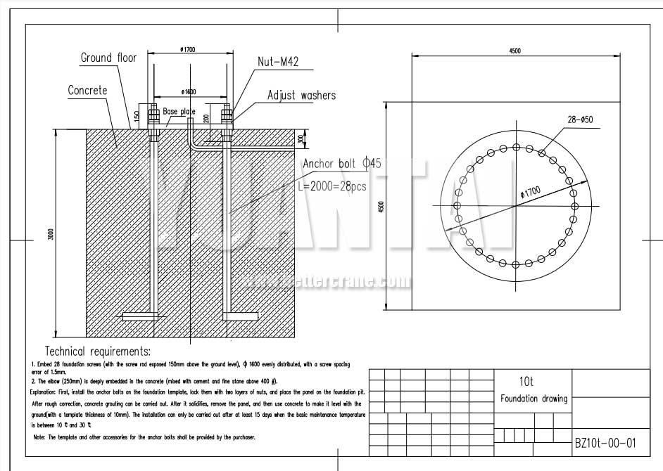 10 ton jib crane foundation drawing