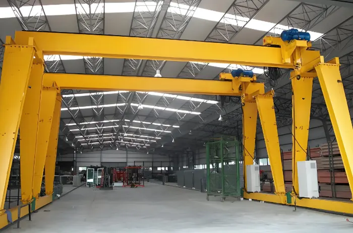 gantry crane with low headroom design and eccentric hoist trolley,